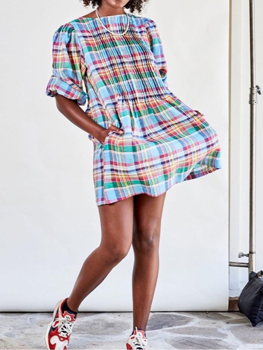 Clare V Francoise Dress Small Madras Plaid Pockets Summer Coastal Picnic Beach